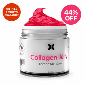 REVO Collagen Jelly jar for skin care with a discount badge and a guarantee badge